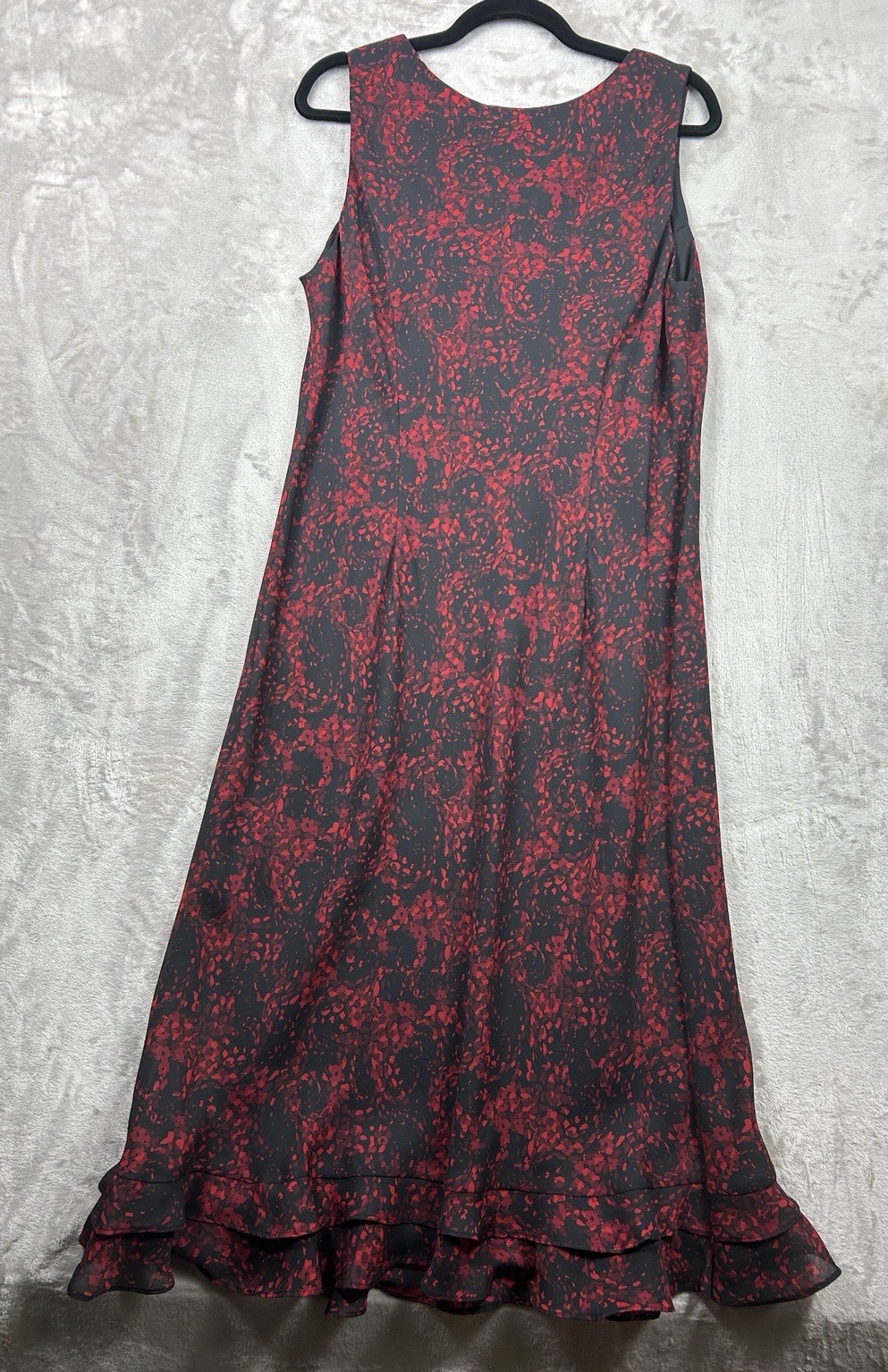 Vintage Studio I Maxi Dress 16 Red Black Ruffle Hem Sheer Dark Romance Vamp Goth
