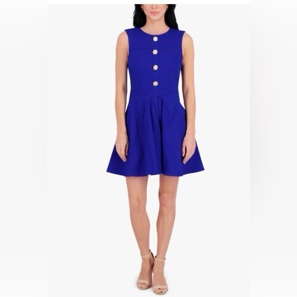 Kensie A Line Mini Dress Size 14 Cobalt Blue High Neck Cocktail Party New