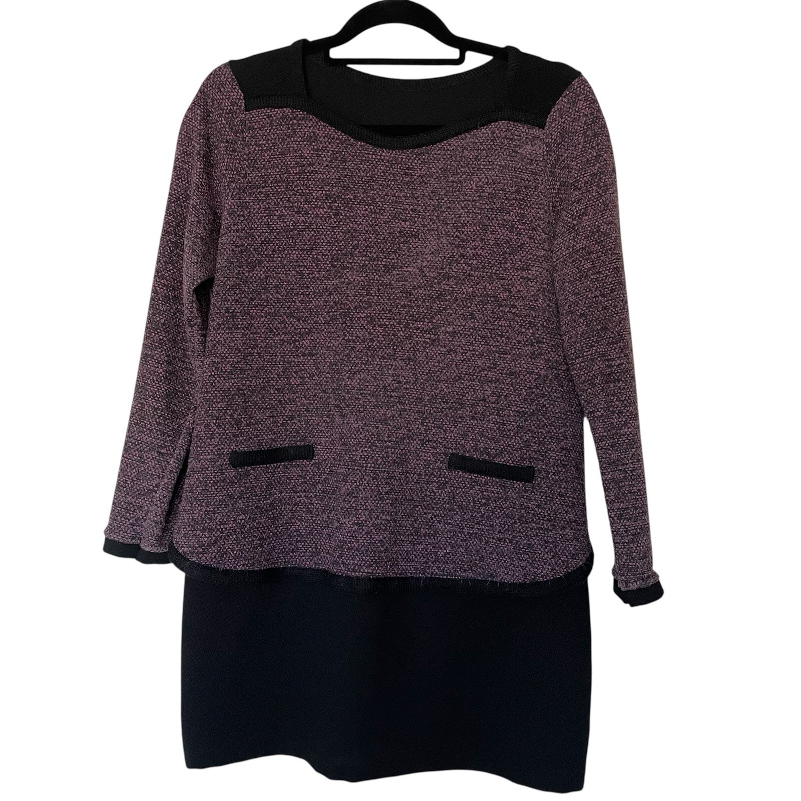 Korean Style Women’s Black Purple Tunic Sweater Dress