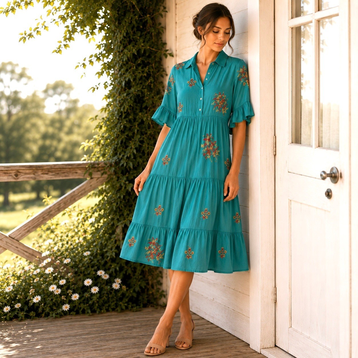 Anthropologie Fig & Flower Medium Midi Boho Coquette Cottage Feminine Romantic M