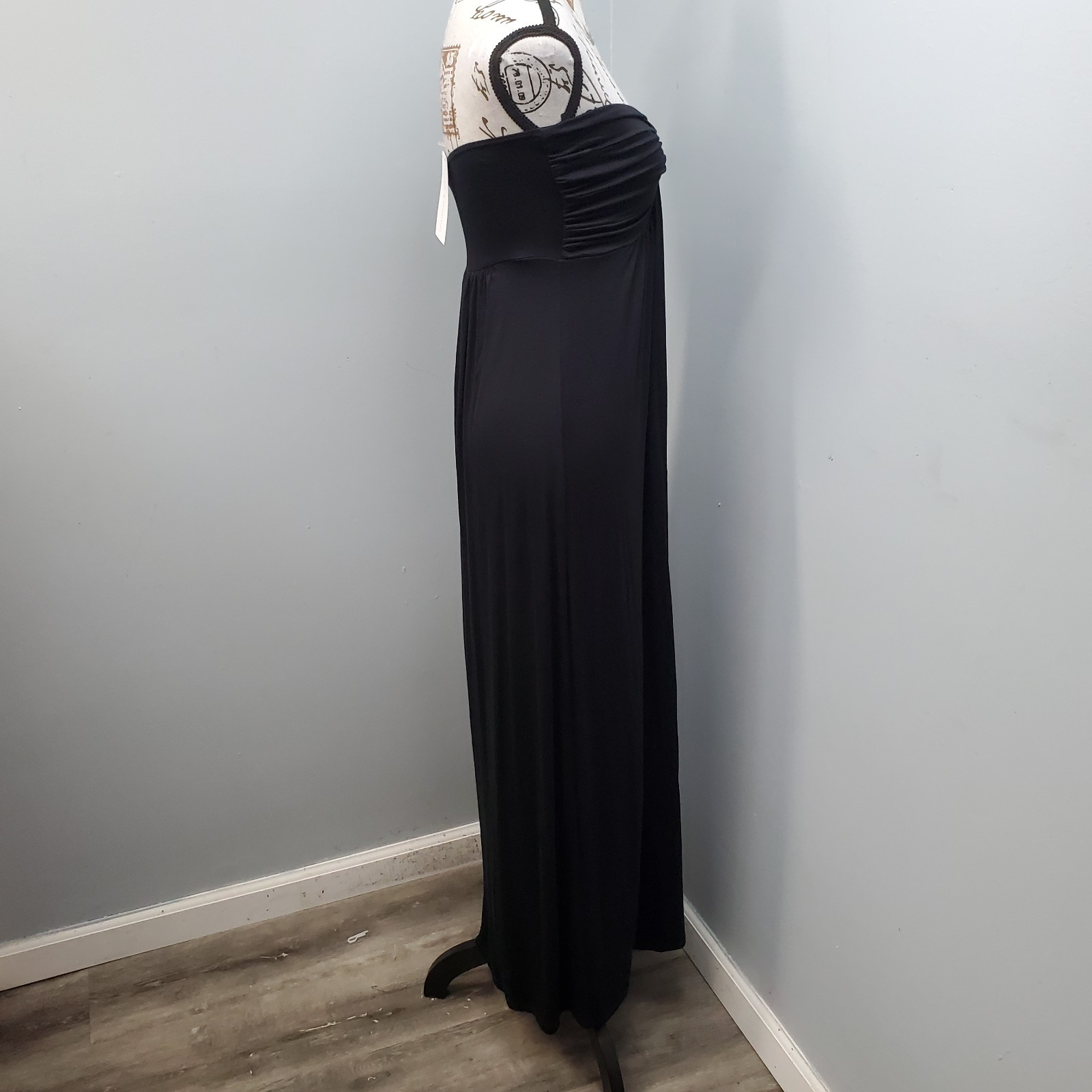 Pookie & Sebastian Strapless Maxi Dress Womens S Black Ruched Off the Shoulder
