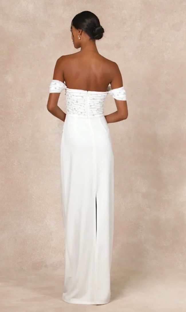 Lulus Immensely Charming White Mesh Pearl Bustier Maxi Dress Size S