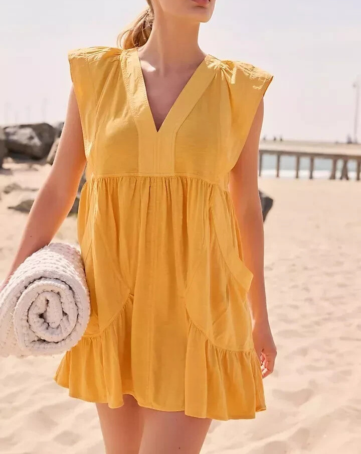 Daily Practice by Anthropologie Short-Sleeve Mini Dress Cotton Solid L 275808