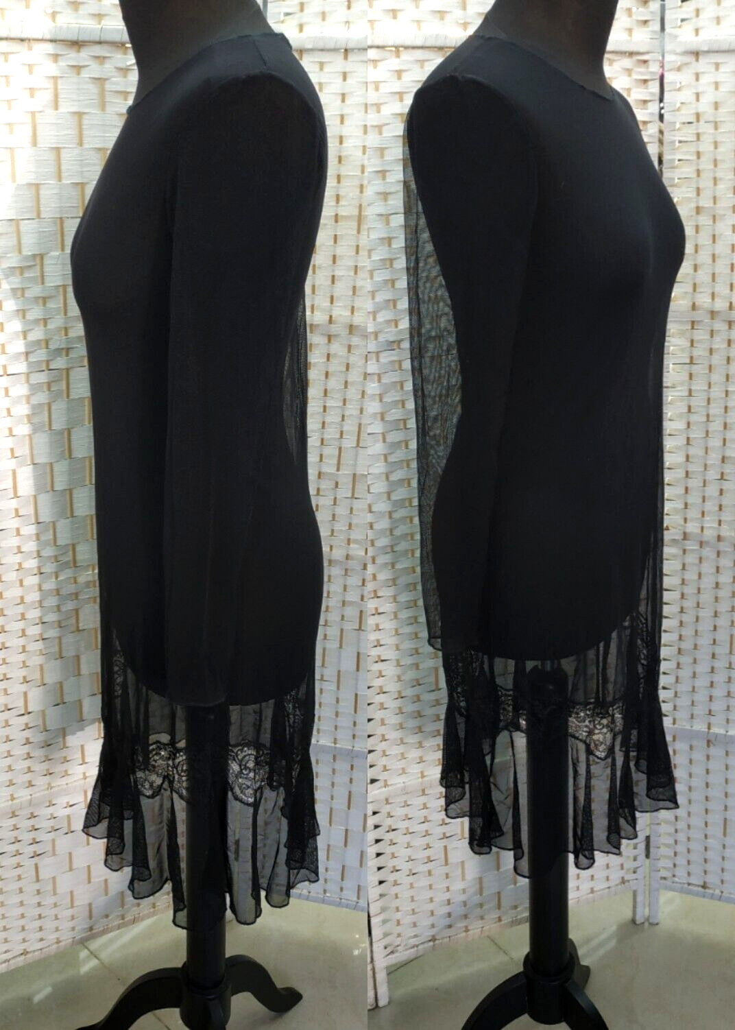 Michal Negrin Black Dress Decorated With Lace At The Bottom Size – M –