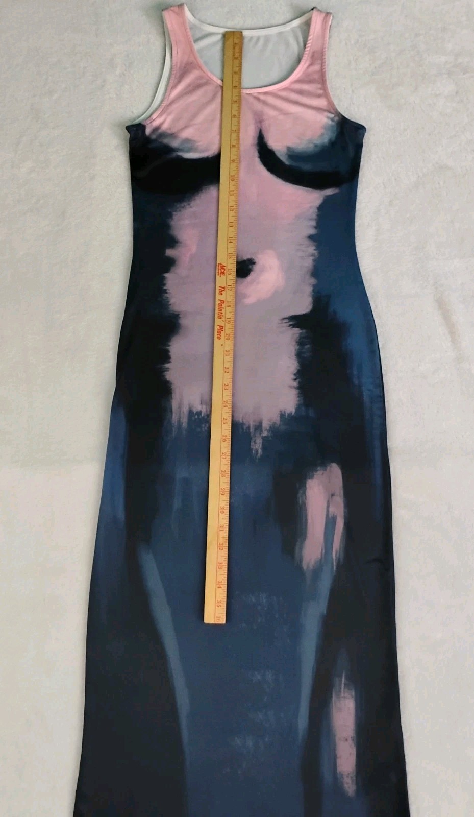 SHEIN Size S US4 Blue Pink Polyester Spandex Trompe L’oeil Body Print Maxi Dress
