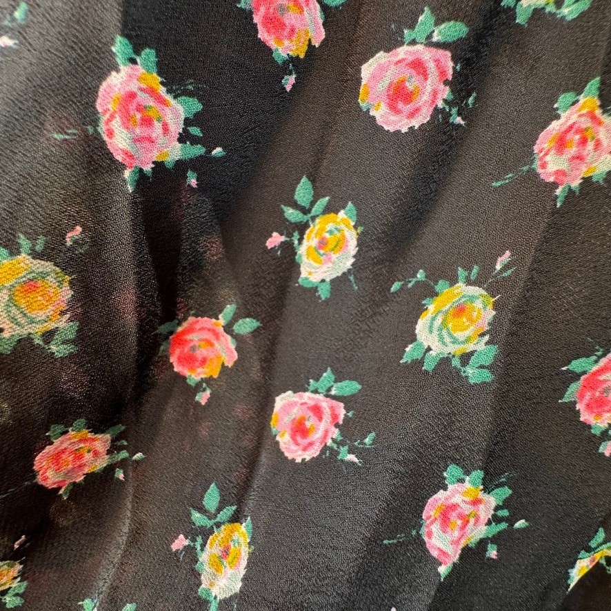 Boden Black Floral Rose V-Neck Midi Dress Long Sleeve Tie Waist D0389 Womens 6R