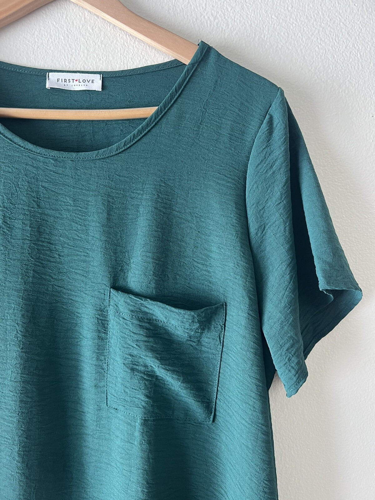 First Love by Lovelyn L Womens Emerald Green Crew Neck Midi Crinkle Shirt Dress