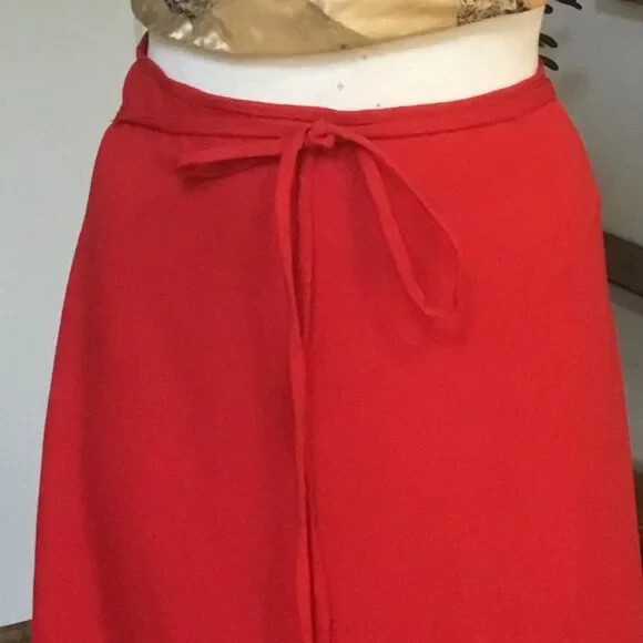 UNBRANDED Solid Long Maxi Skirt A- Line High Waisted Tie Casual Bright Red S
