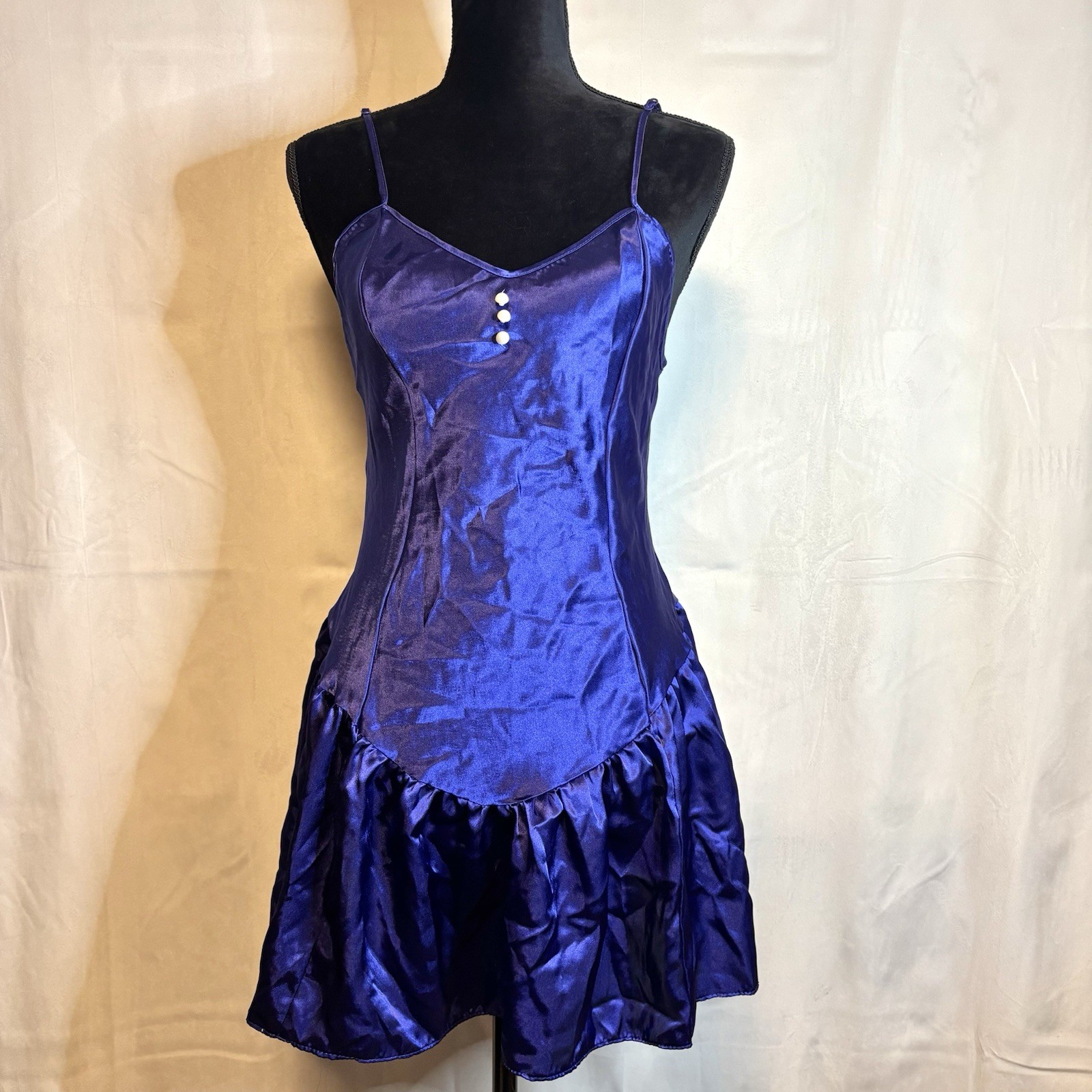 True Vintage Colesce Collections Slip Dress Indigo Low Back Pearl DropWaist Sz M