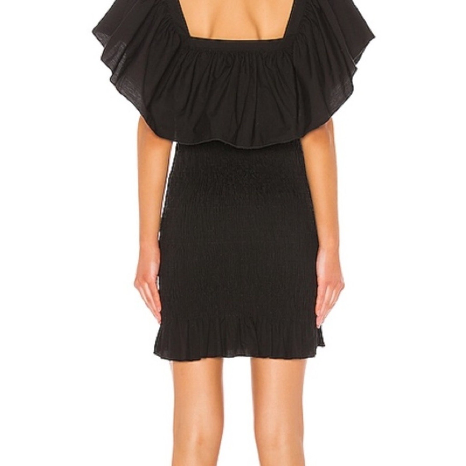 SOLID & STRIPED Smocked Ruffle Dress in Black Poplin NWT