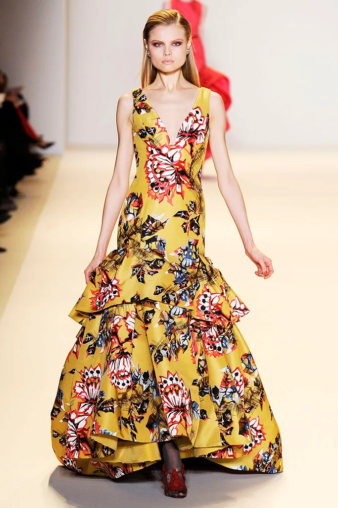 CAROLINA HERRERA Fall 2010 Stylized Floral Print Silk Faille Dress Size 6, NWOT