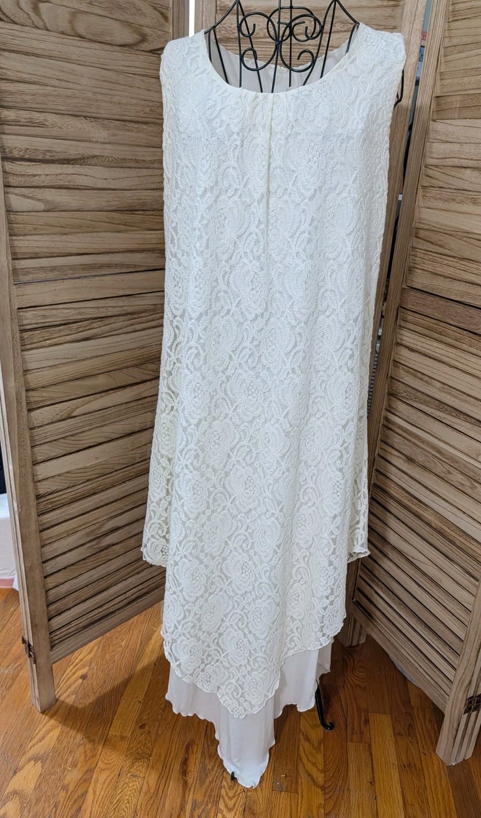 NWT Chicos Lace Angled-Hem Dress Women’s 2 Cream/Ivory Midi Asymmetric Orig $129