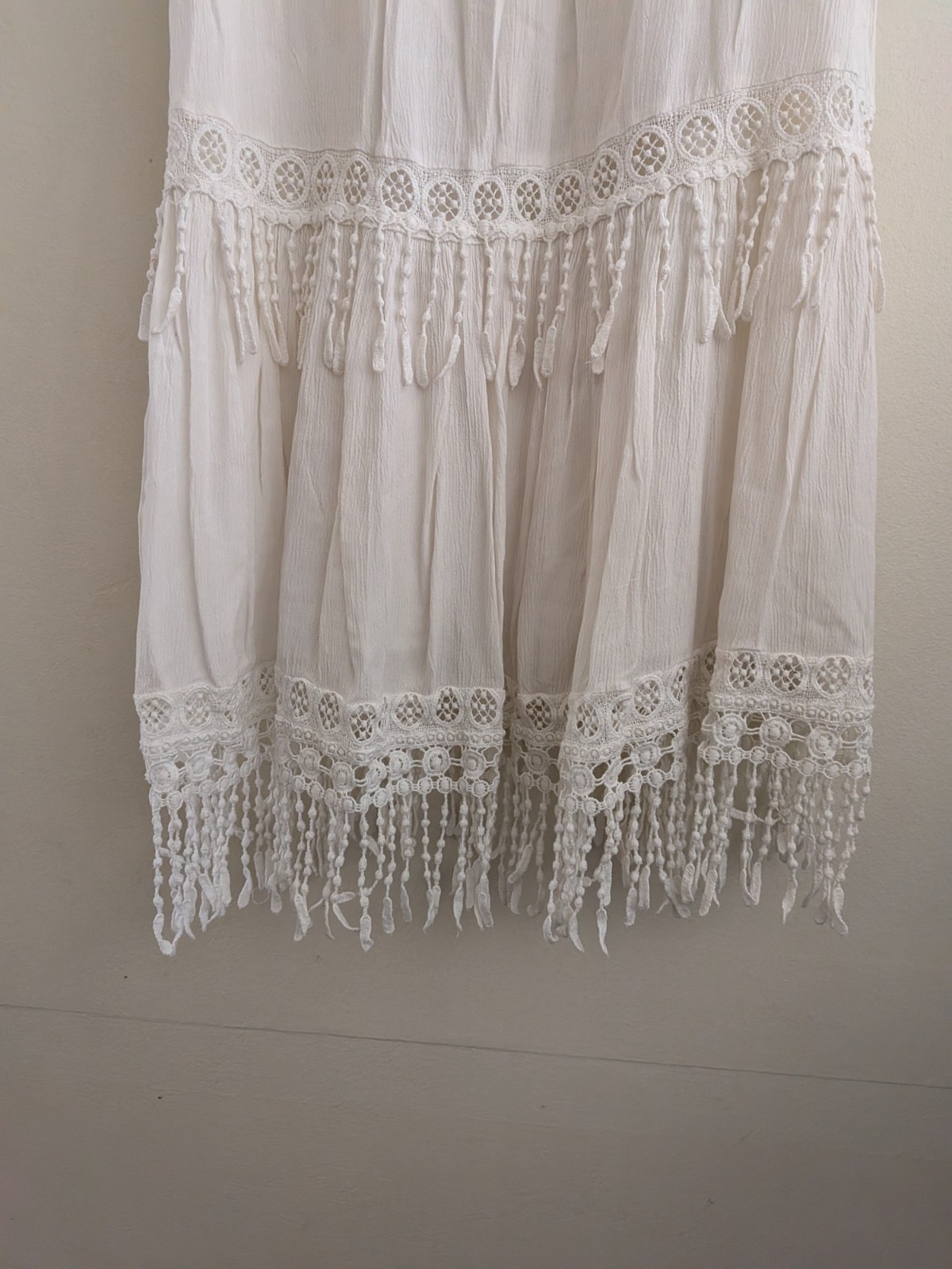 American Eagle Boho Mini Dress Crochet Lace White Tassel Fringe Festival Small
