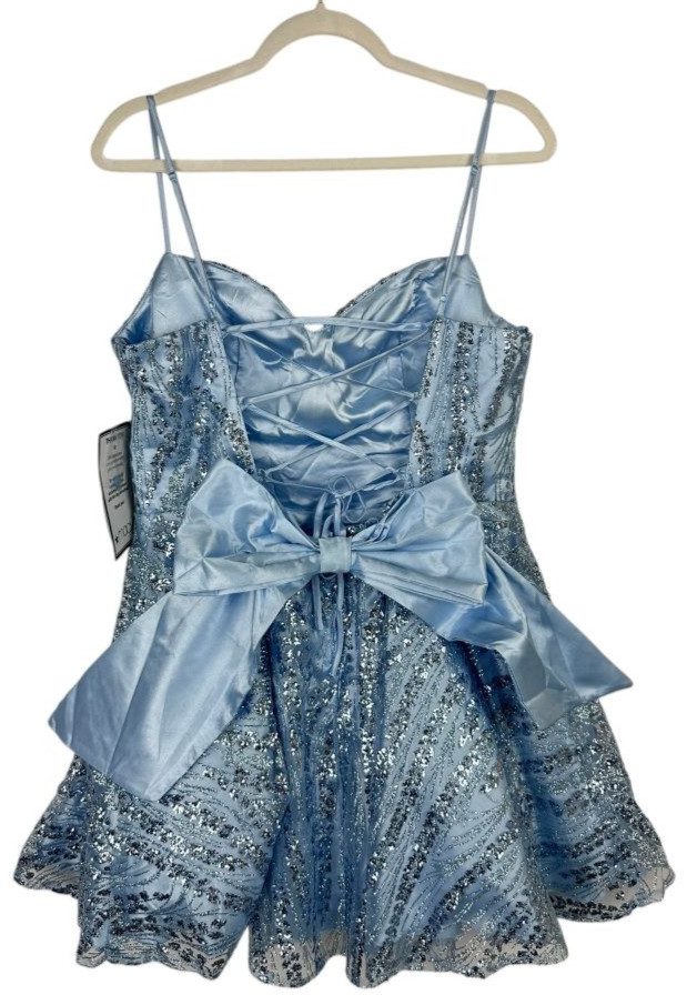 Alex & Sophia Mini Dress Juniors Size 15/16 Blue Fit & Flare Sequin Glitter NWT
