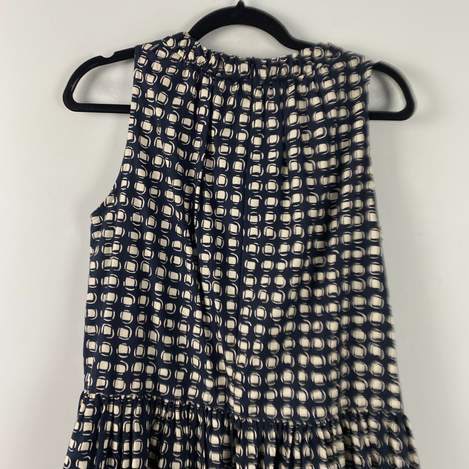 MaxMara Navy Cream Gina Fit & Flare Midi Dress US Size 8 Sleeveless No Belt