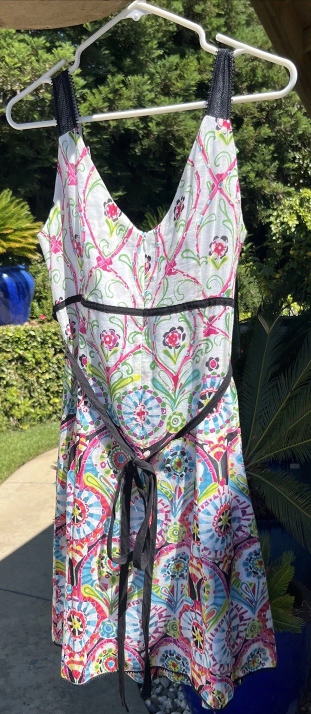 Vintage Nanette Lepore Cotton Silk Lightweight Sleeveless Belt Sundress Dress 6