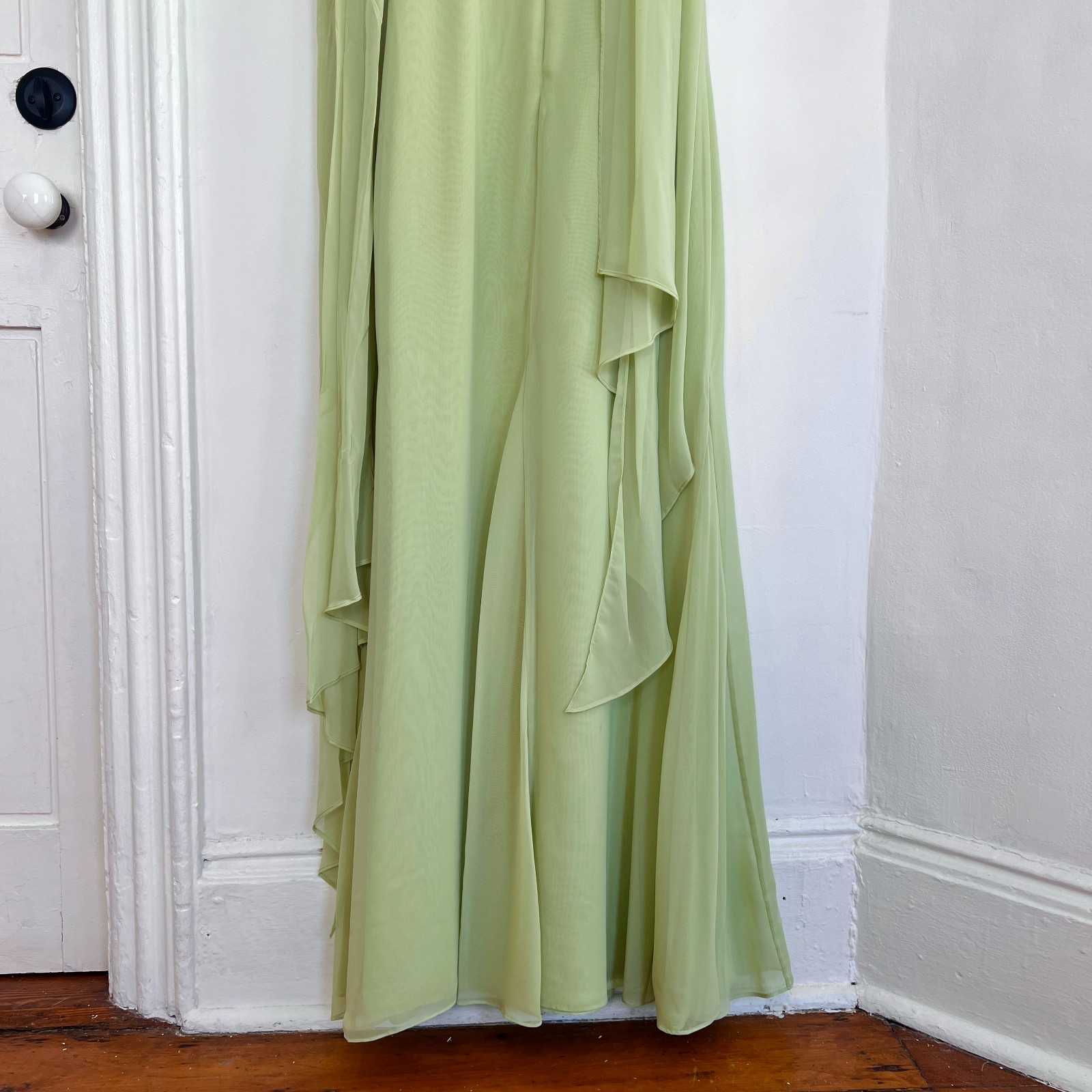 Vera Wang Sage Green Maxi Formal Dress Women’s 2 Draped Scarf Goddess Bridesmaid