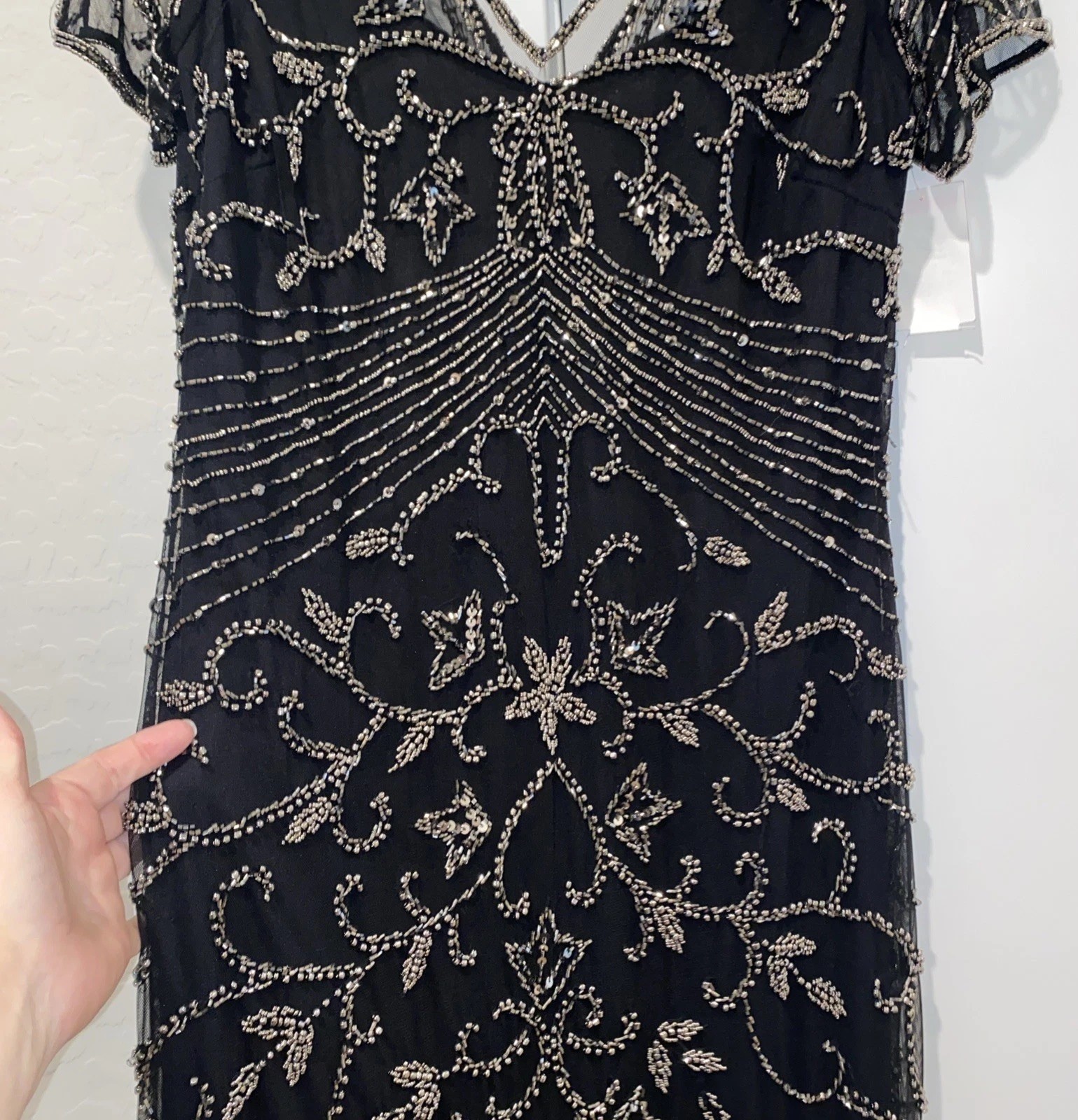 Pisarro Knights Beaded Mesh Column Gown New Size 8 Black / Merc