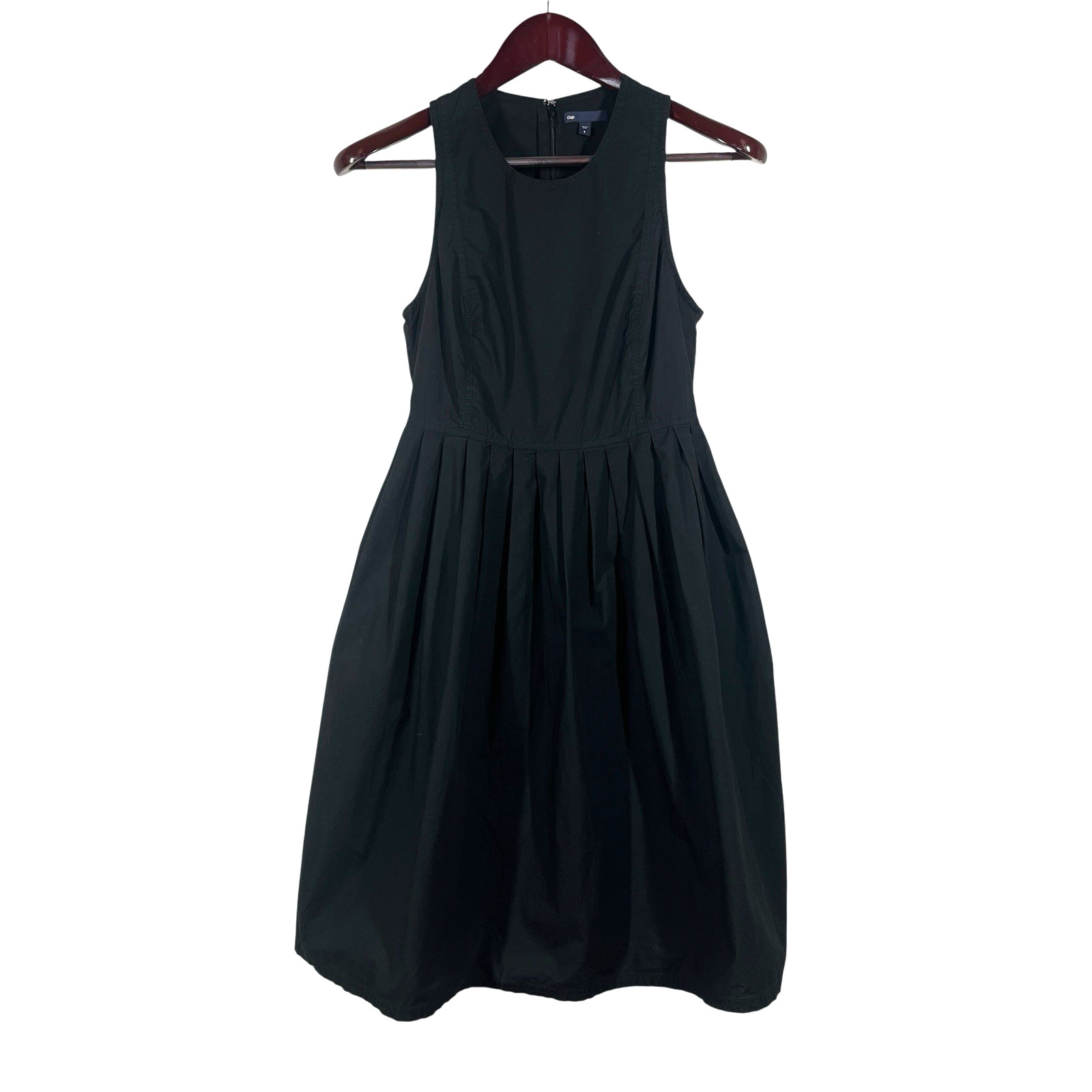 Gap Sleeveless Dress Women’s 2 Black 100% Cotton Full Pleats Pockets Minimalist