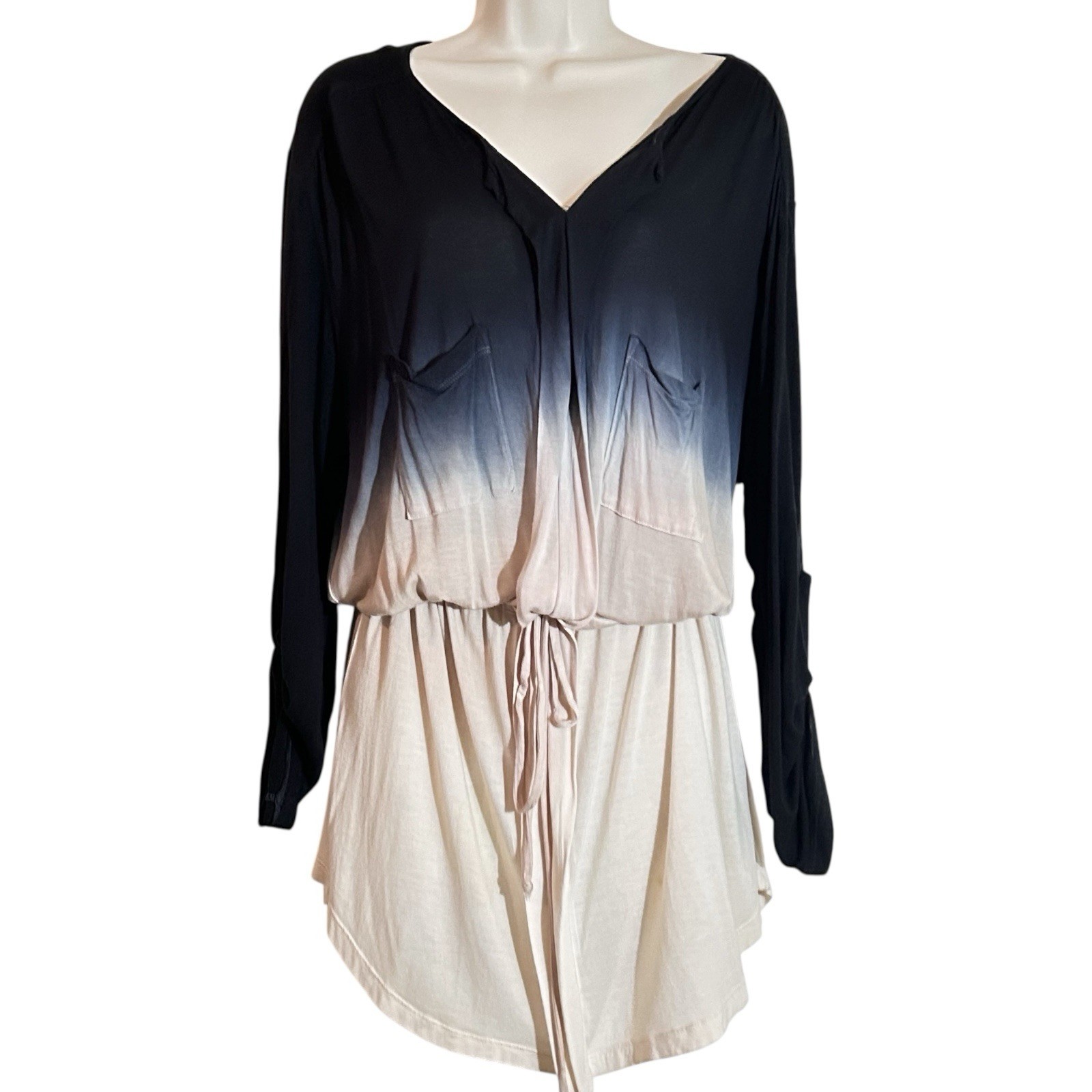 Young Fabulous & Broke Ombre Short Dress Shirt SM Drawstring Pockets Mini YFB