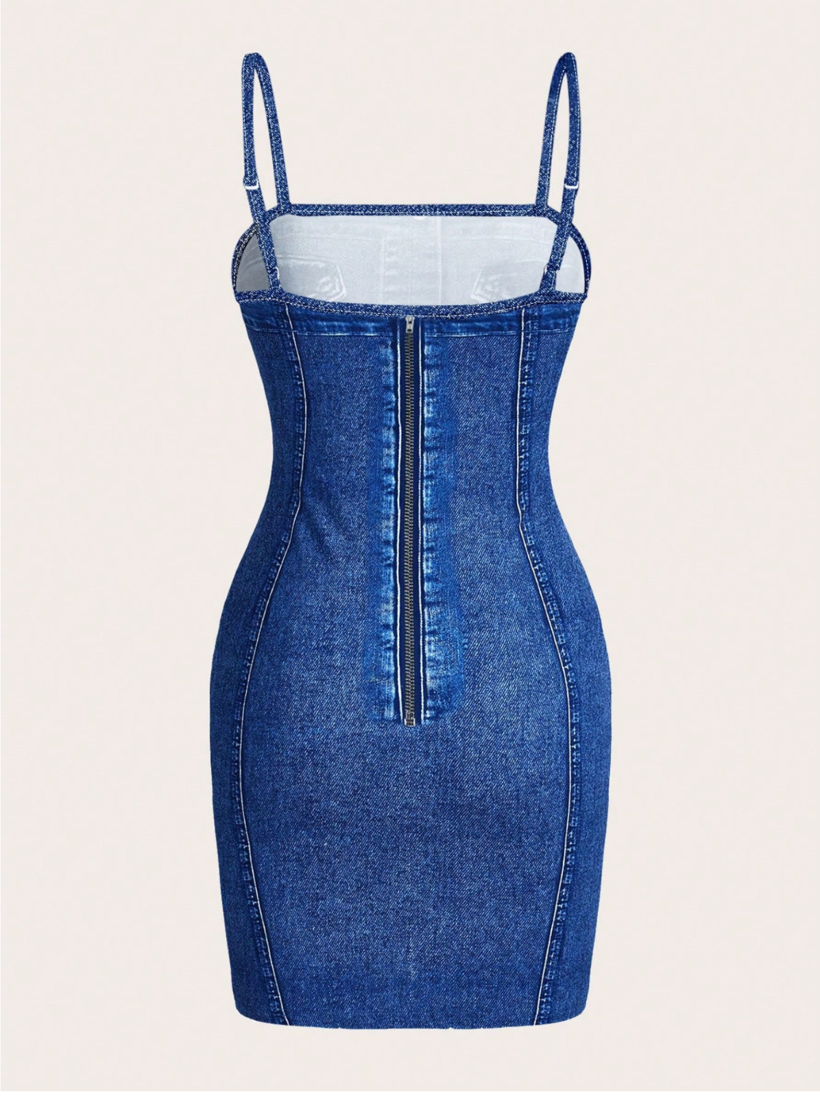 Gaze Women’s Spaghetti Strap Simple Fitted Digital Print Denim-Effect Dress