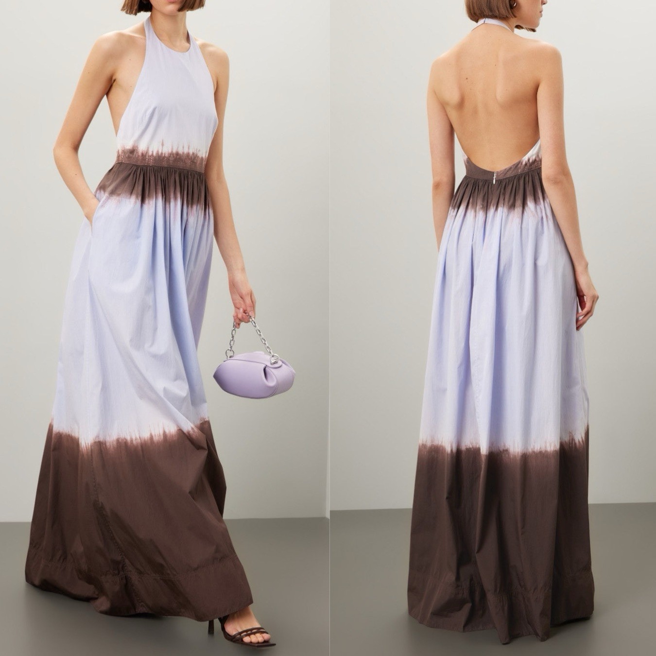 A.L.C. ALC Blair Fudge & Sky Blue Tie Dye Halter Maxi Dress w/ Open Back (Sz 10)