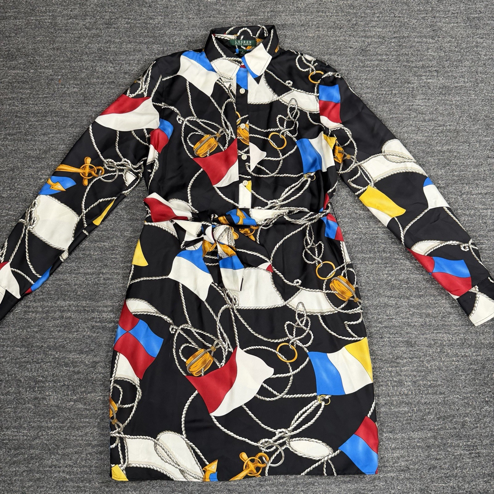 Lauren Ralph Lauren Dress Women 4 Nautical Rope Flag Silk Shirt Preppy Old Money