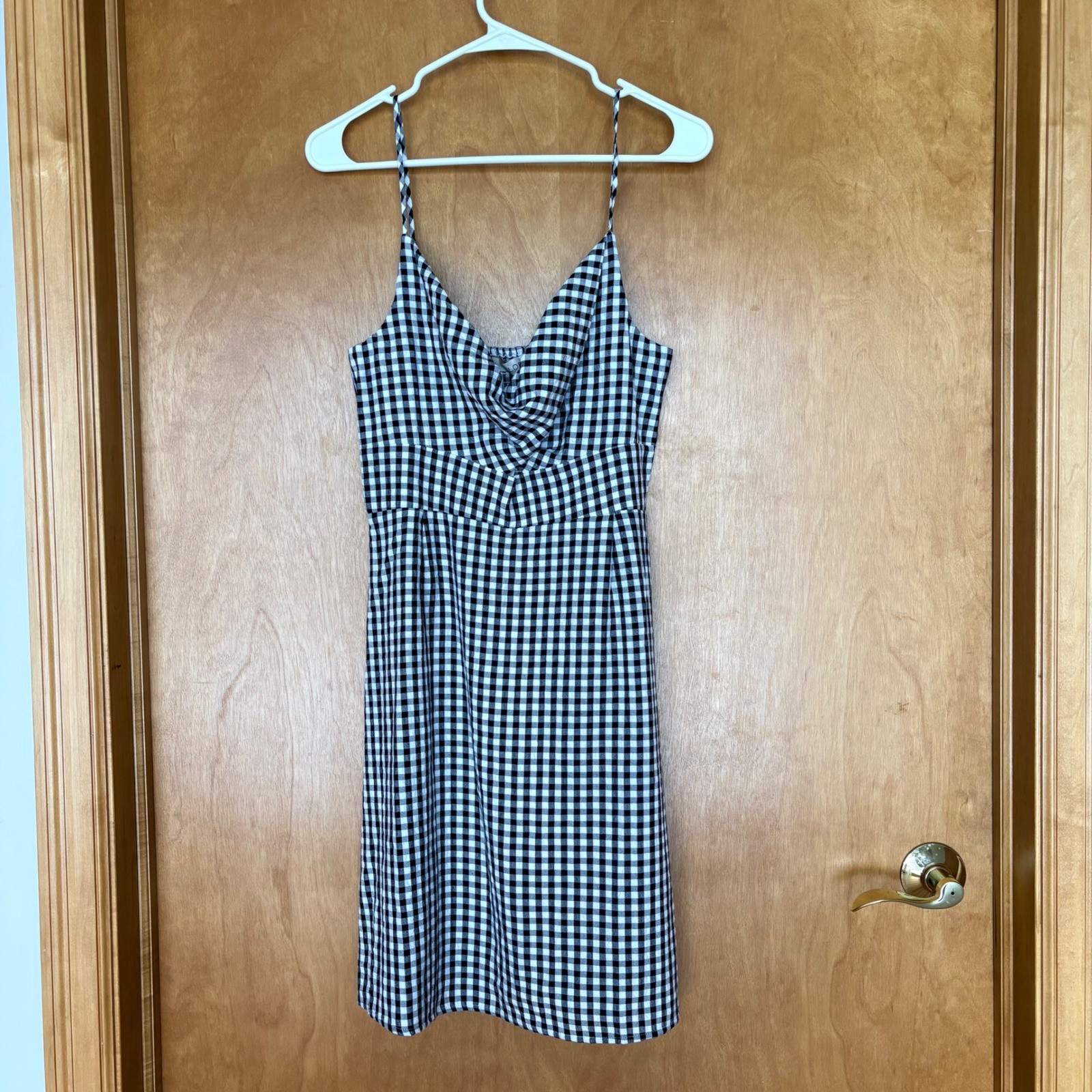 LOFT navy White Gingham Twist Front Spaghetti Strap Dress Size 6
