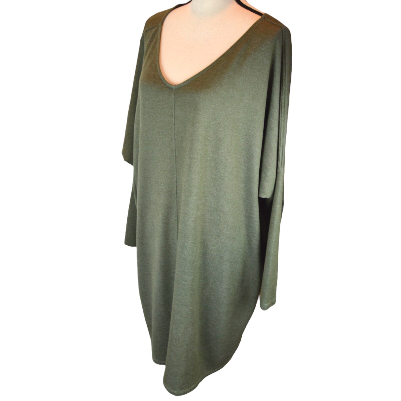 YANA K Lisa French Terry Soft Long Sleeve Mini Dress, Muted Olive Color OSFA NEW