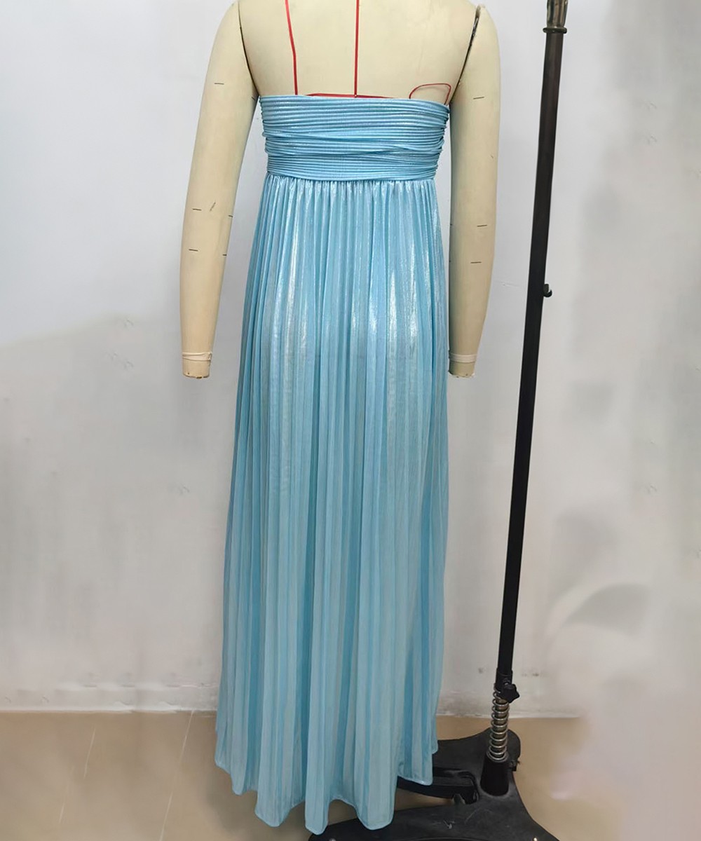 Luminous Pleated Strapless Maxi Dress