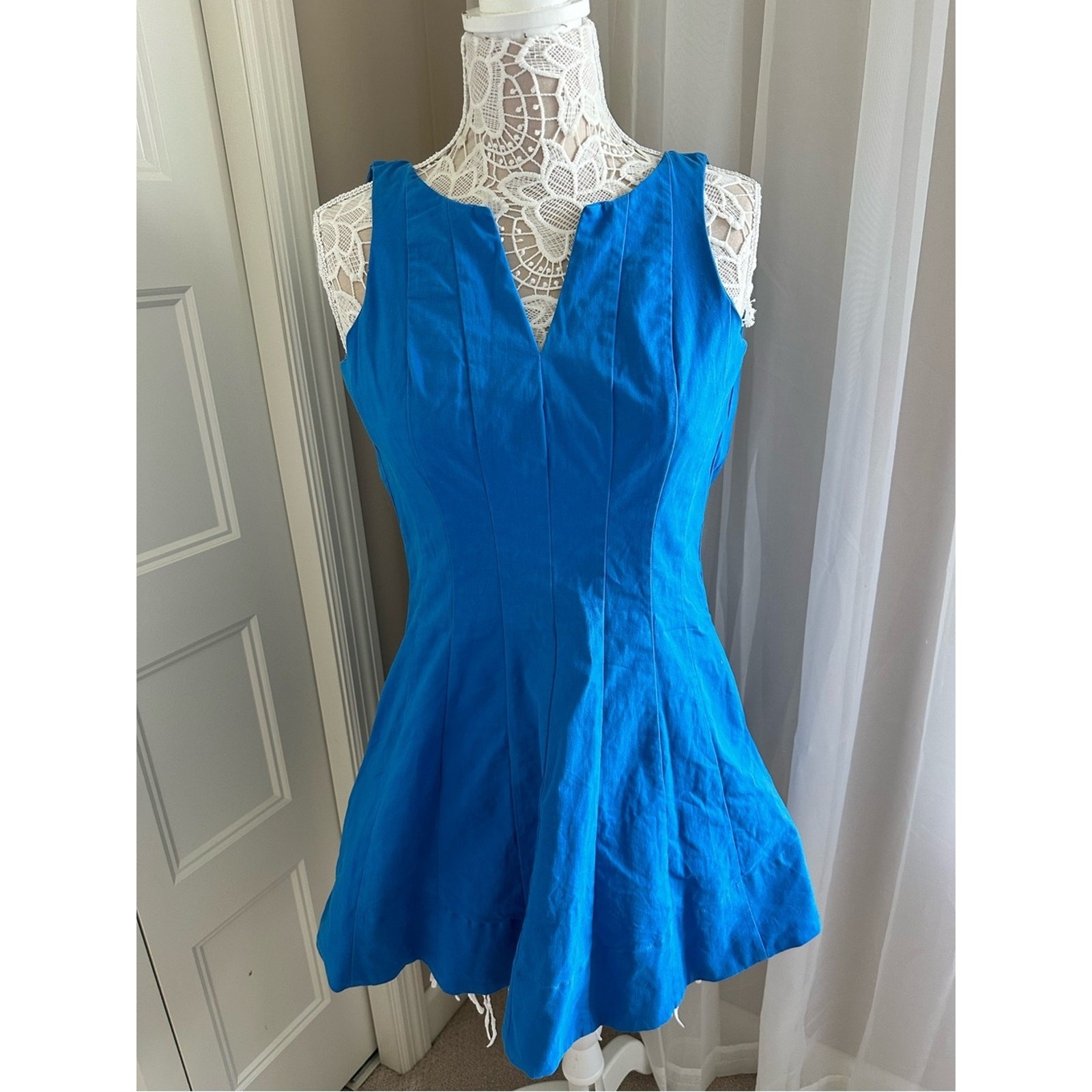 Aqua Cobalt Blue Fit & Flare Dress Women’s Small Sleeveless V-Neck Party Dress