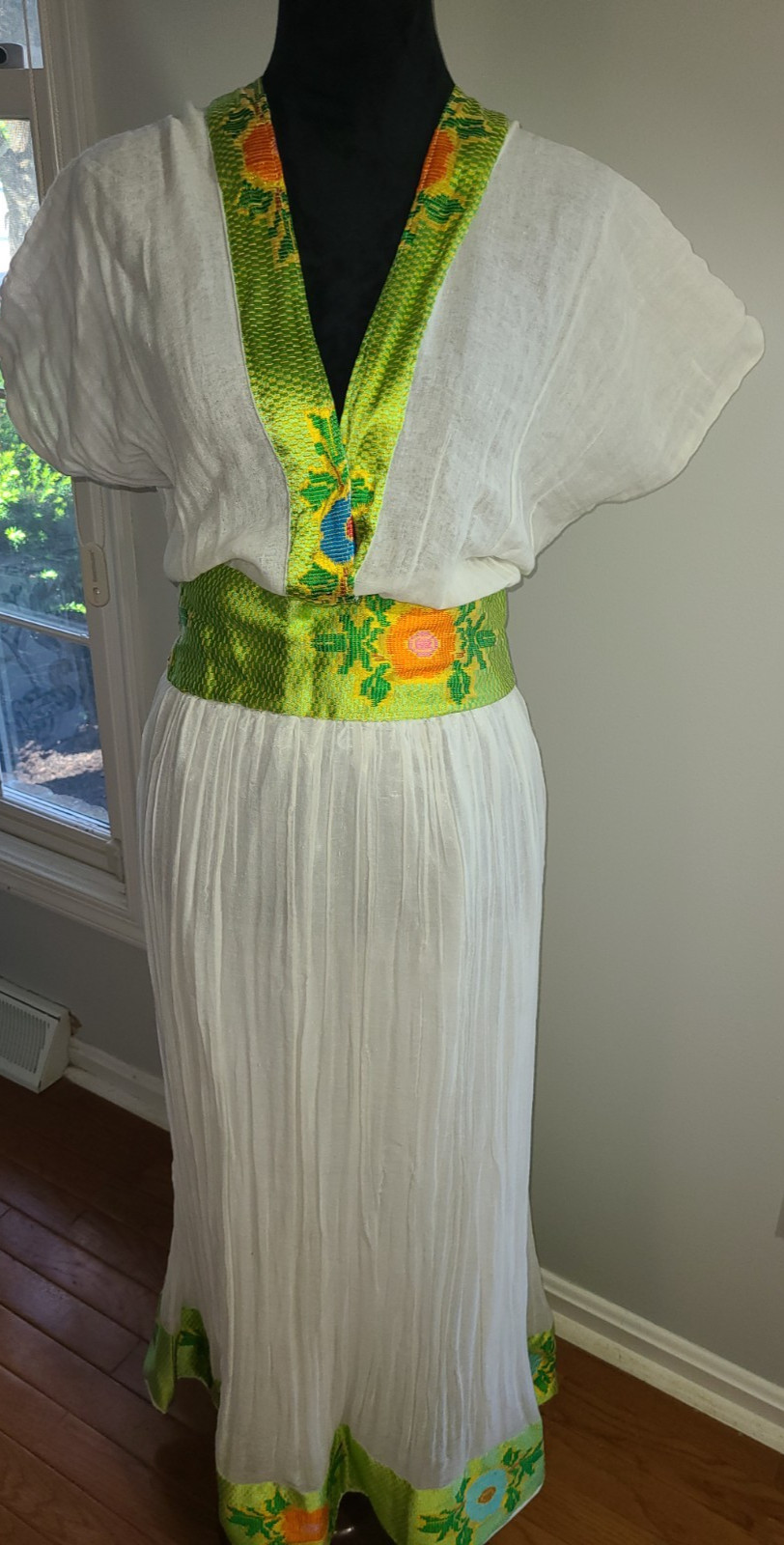 Semi Sheer Embellished 100% Cotton Lined Bohemian Elastic Maxi Dress Sz L?