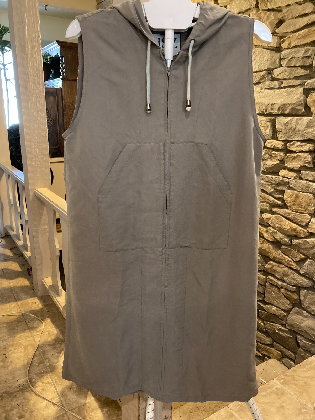 HSZ Studio Army Green Sleeveless hooded Overall Jumper Dress Medium Zipper front