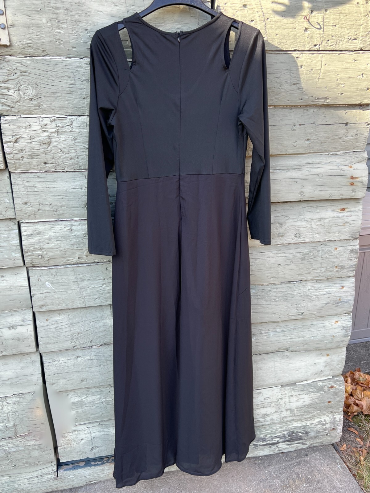Women’s Medium Full Length Dress Winter Autumn Long Sleeve Black White Contrast