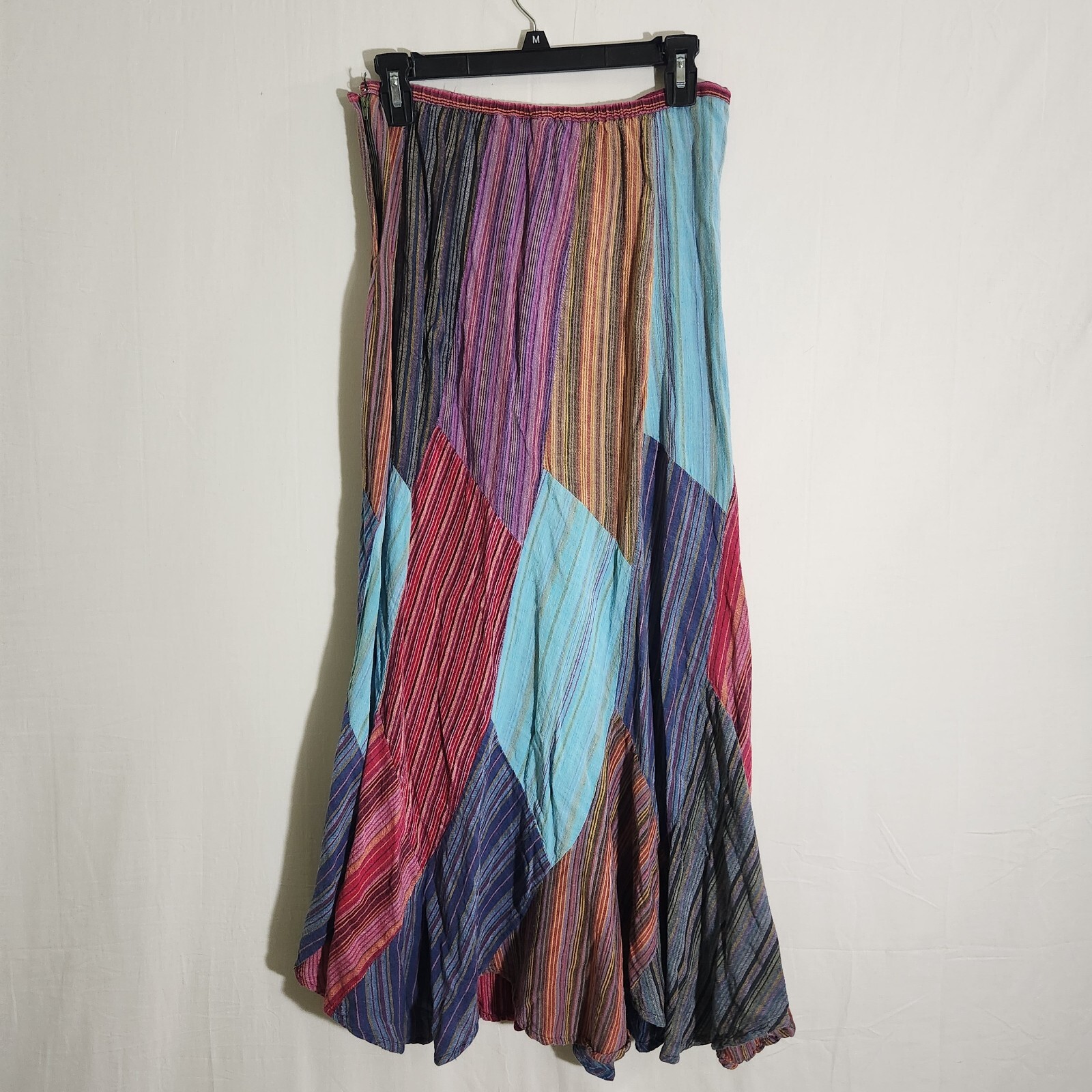 Avatar Womens Skirt L Multicolor Patchwork Cotton Side Zip Long Pleated Stretch