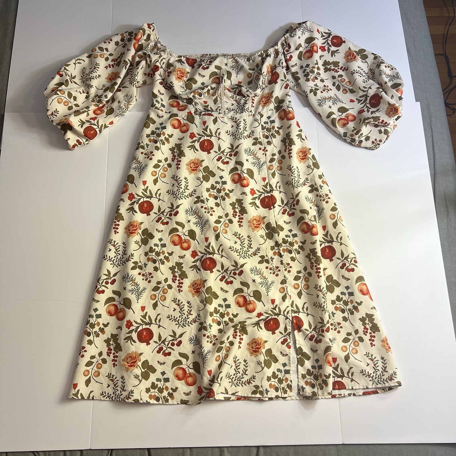 Cider Floral Dress Women Size 1X Puff 3/4 Sleeve Smock Back Slit Drop Shoulder