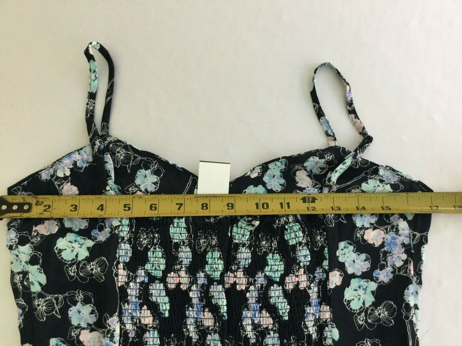 Eclair Blue Floral Dress Smocked-Back Size Large Navy Fit & Flare Beach Sundress