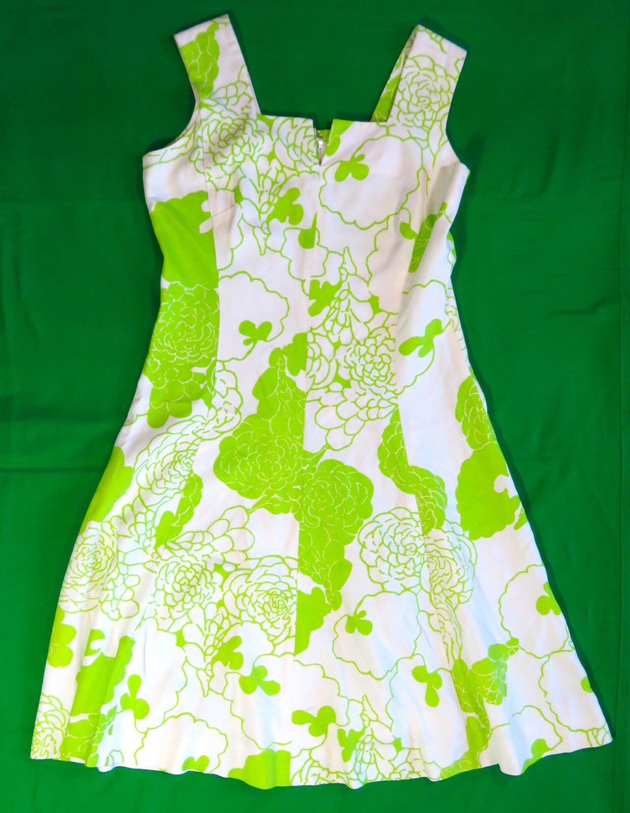 McInerny Vintage 60’s Hawaiian Dress LIME GREEN TROPICAL FLORAL Midi Mod Glam 10