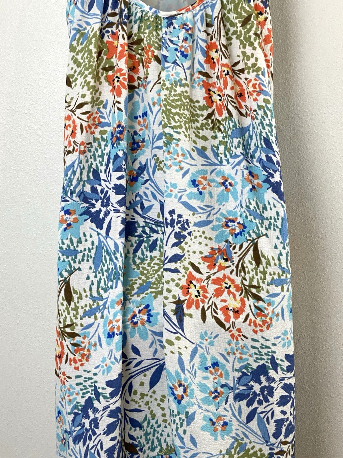 Three Bird Nest Ellie Ruffle Midi Dress Small Floral White Blue Green Boho