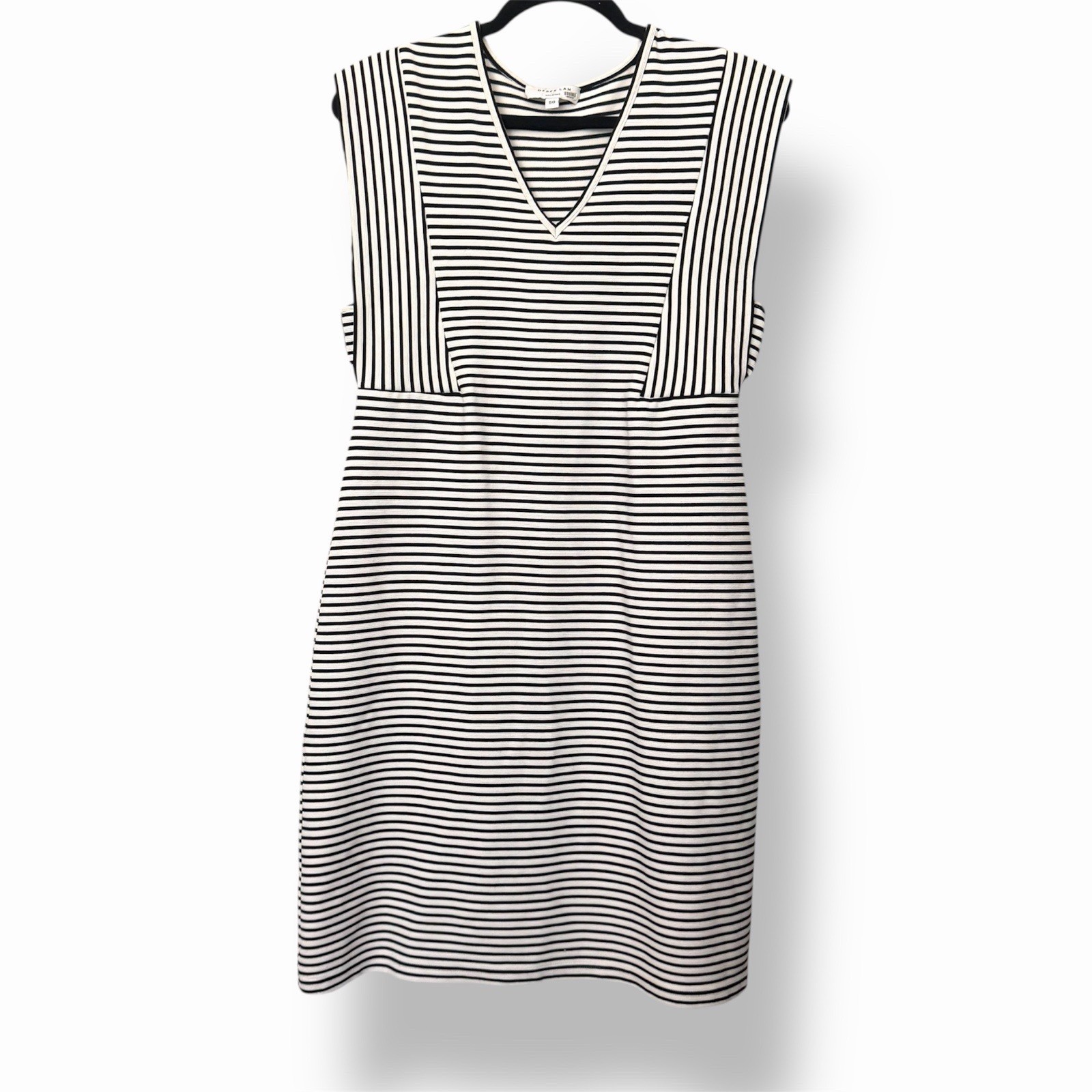 Derek Lam Collective Striped Sheath Dress Black White Sleeveless V-Neck Size 50