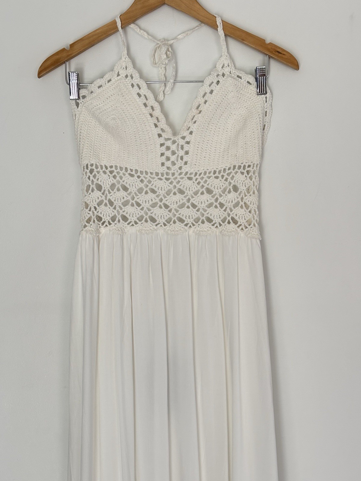 LILBETTER Women’s Beach Crochet Backless Bohemian Halter Maxi Dress XL NEW a63
