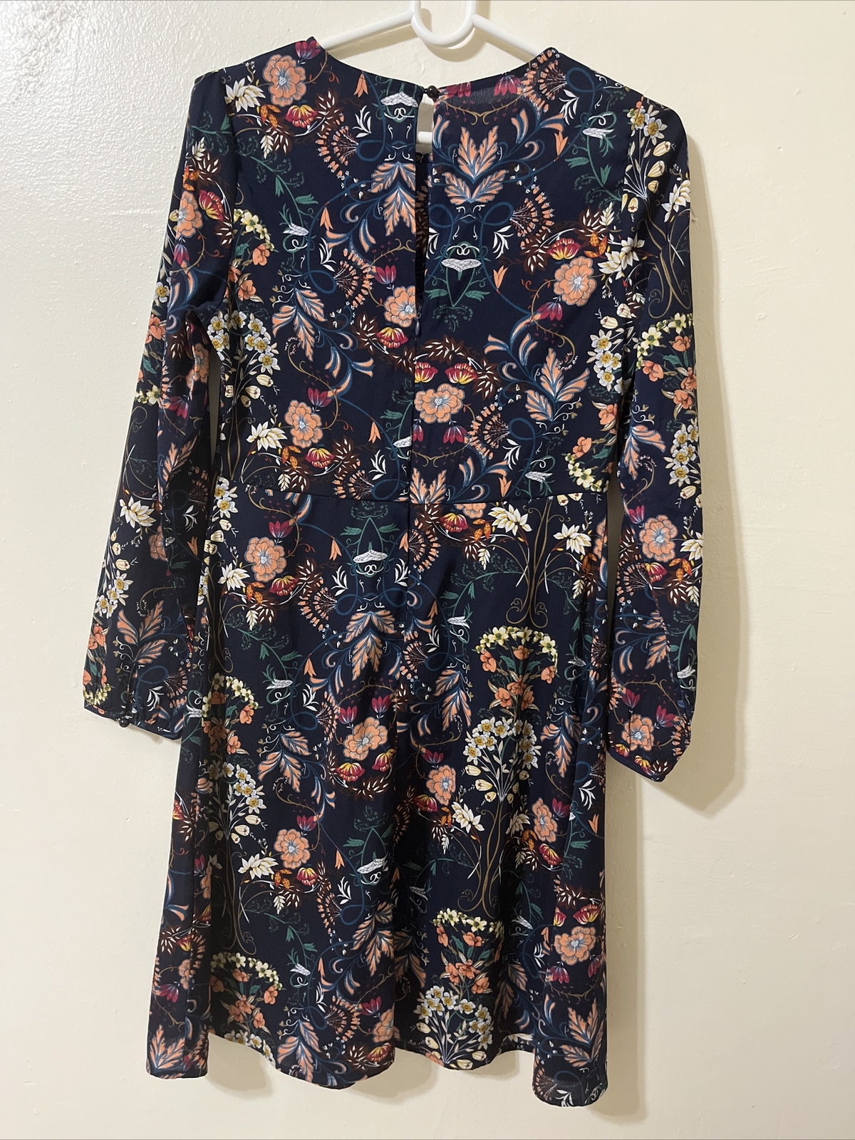 I. Madeline Garden Splendor Navy Blue Floral Print Long Sleeve Midi Dress M NWT