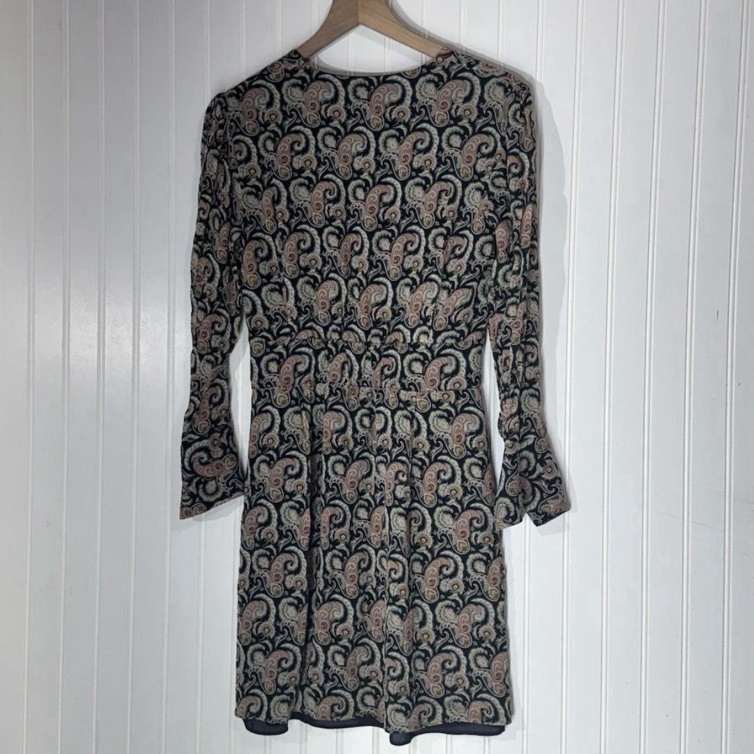 Massimo Dutti Paisley Print V-Neck Long Sleeve Dress Size 4 Boho Chic Portugal