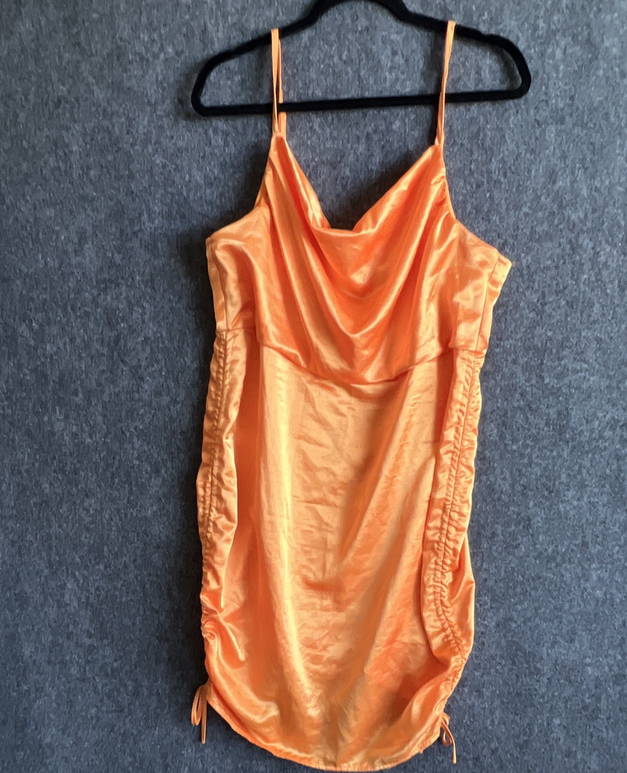 Wild Fable Women’s Orange Satin Cowl Neck Ruched Stretch Mini Slip Dress XXL