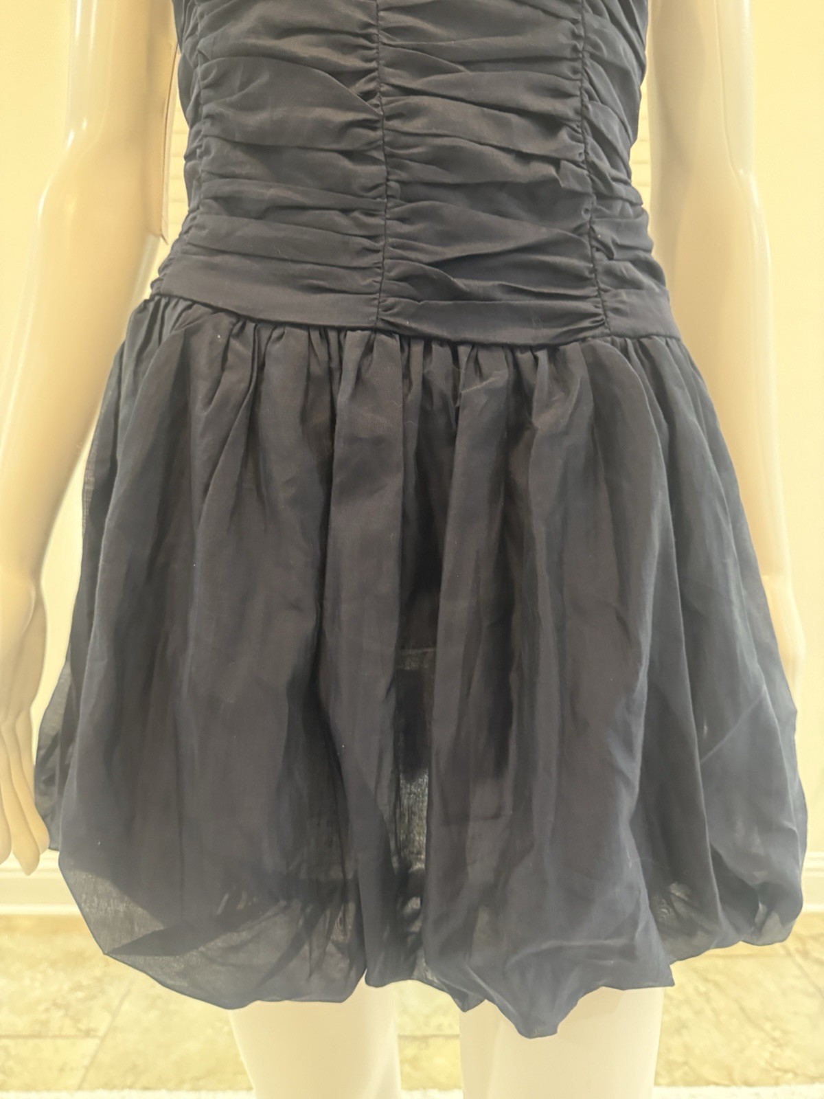 AQUA Sweetheart Navy Ruched Bubble Mini Dress Size M
