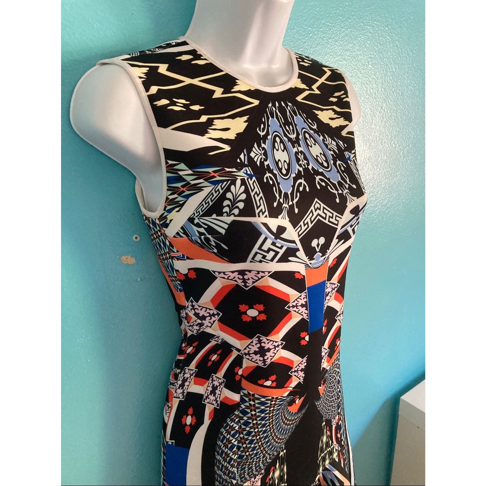 Clover Canyon Size XS Neoprene Cuban Tile Dress Fitted Mini Rear Zipper 2014