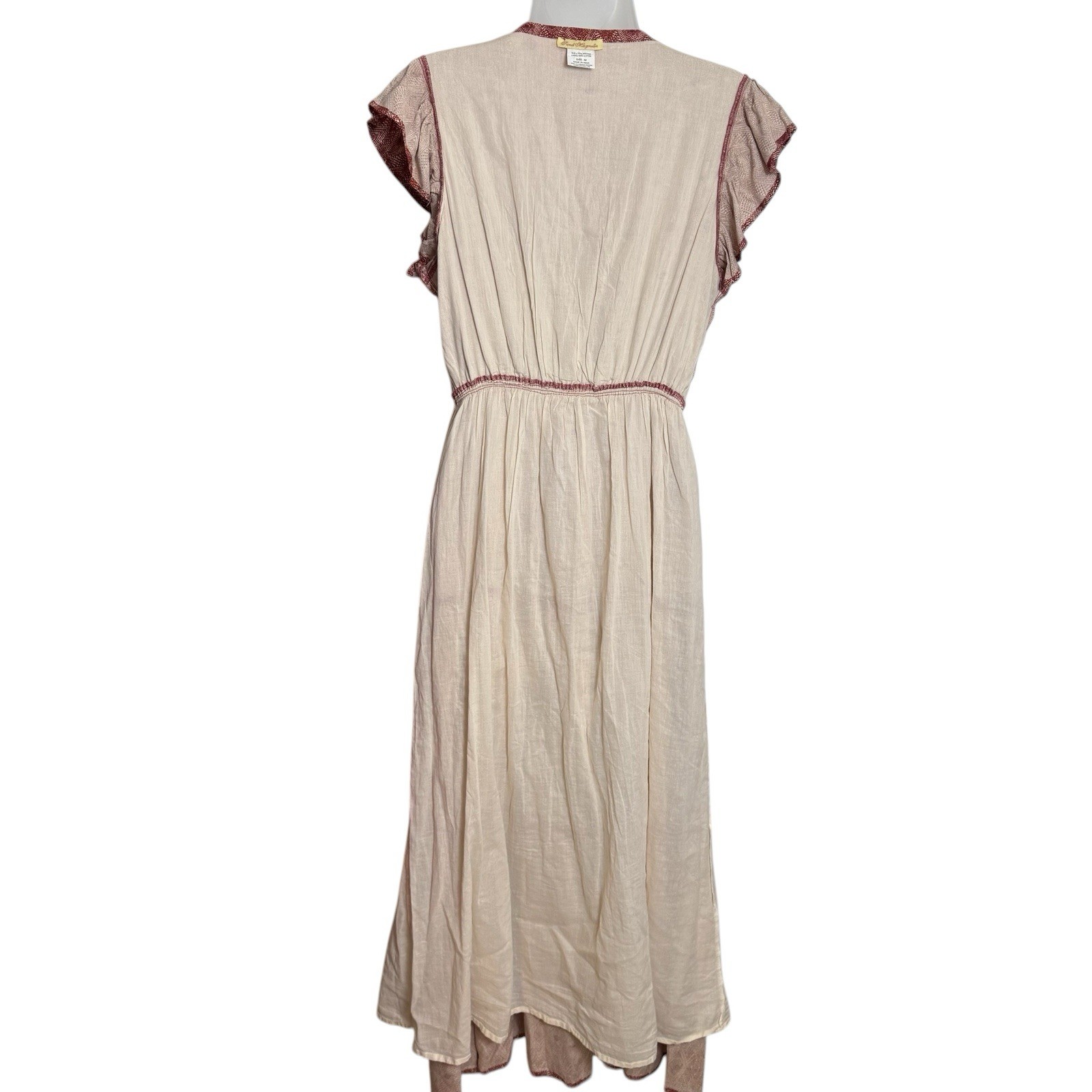Sweet Magnolia Boho Midi Dress Medium Rust Geometric Tiered Flutter Sleeve
