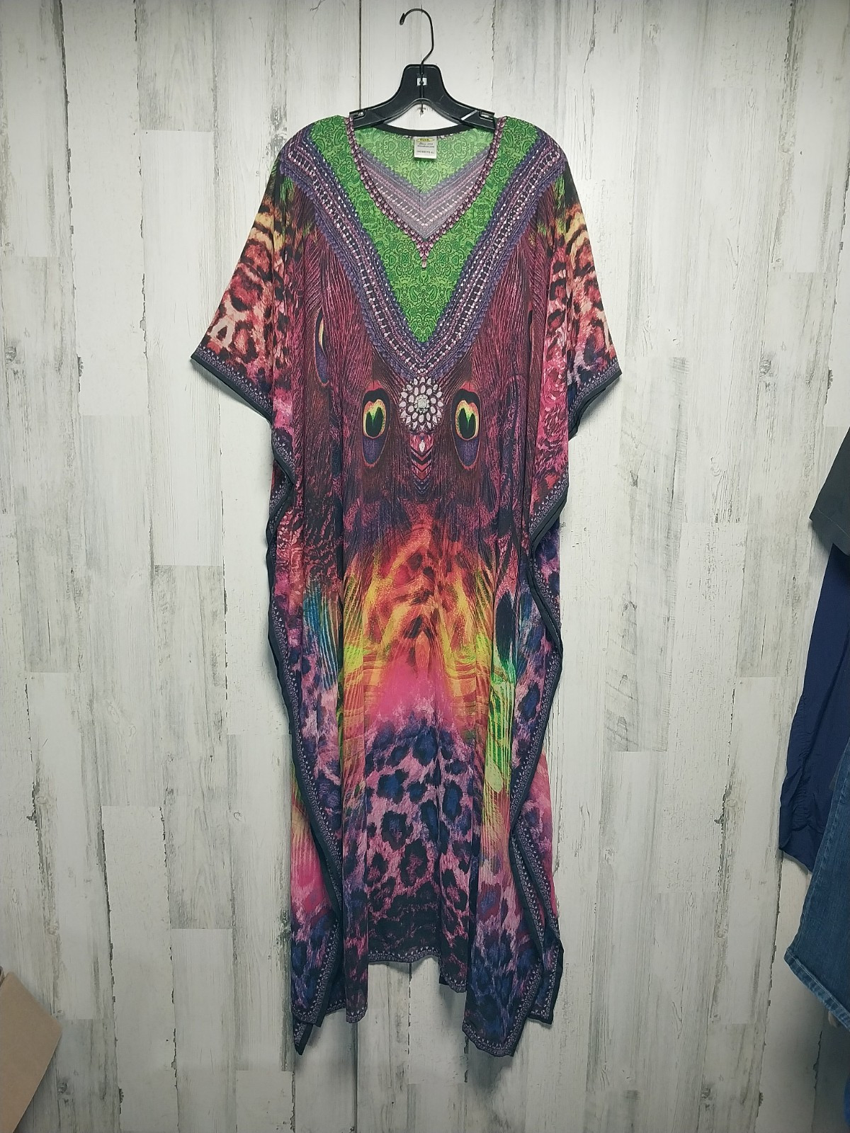Rima Chiffon Kaftan/cover up tunic jeweled digital print fits all sz S-M-L