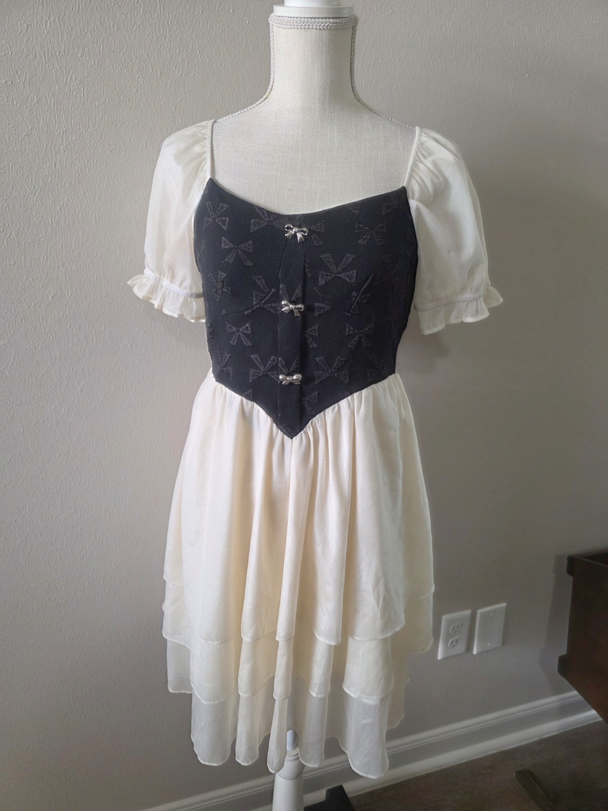Gothic Lolita Corset Style Dress Small Two Tone Puff Sleeve Layered Fairycore