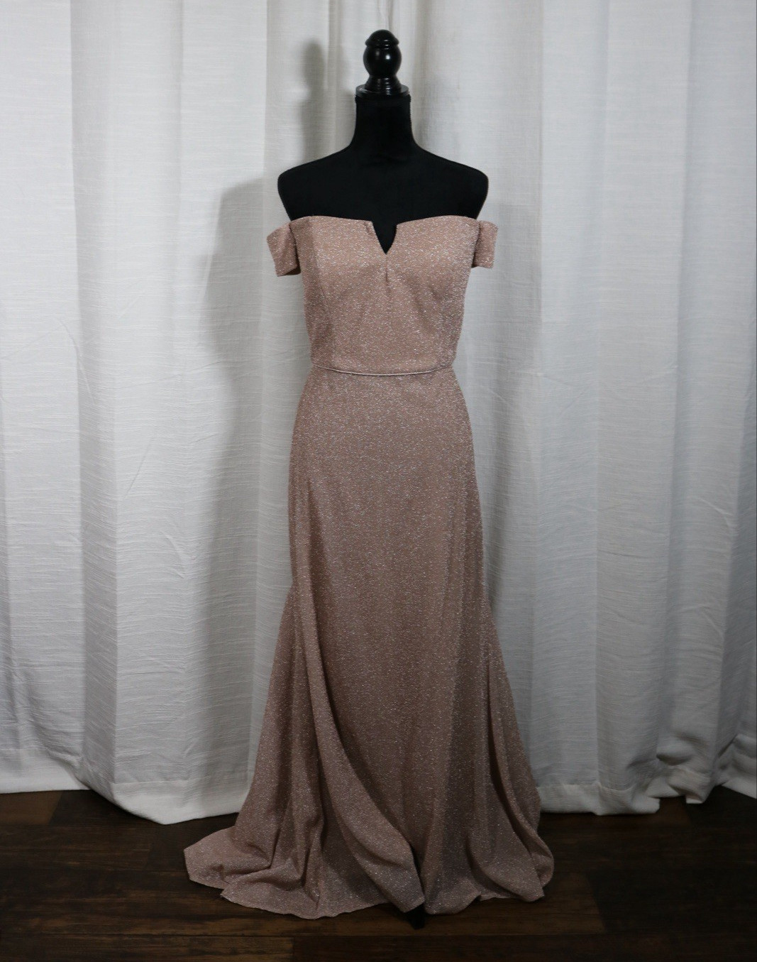Christina Wu Celebrations Women’s 14 Blush Glitter Off-Shoulder Long Gown 22007